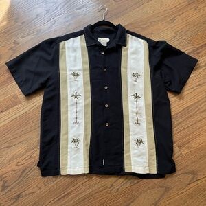 Men's Havana, Jack Café, tropical, Hawaiian, Black and Cream Embroidered Shirt